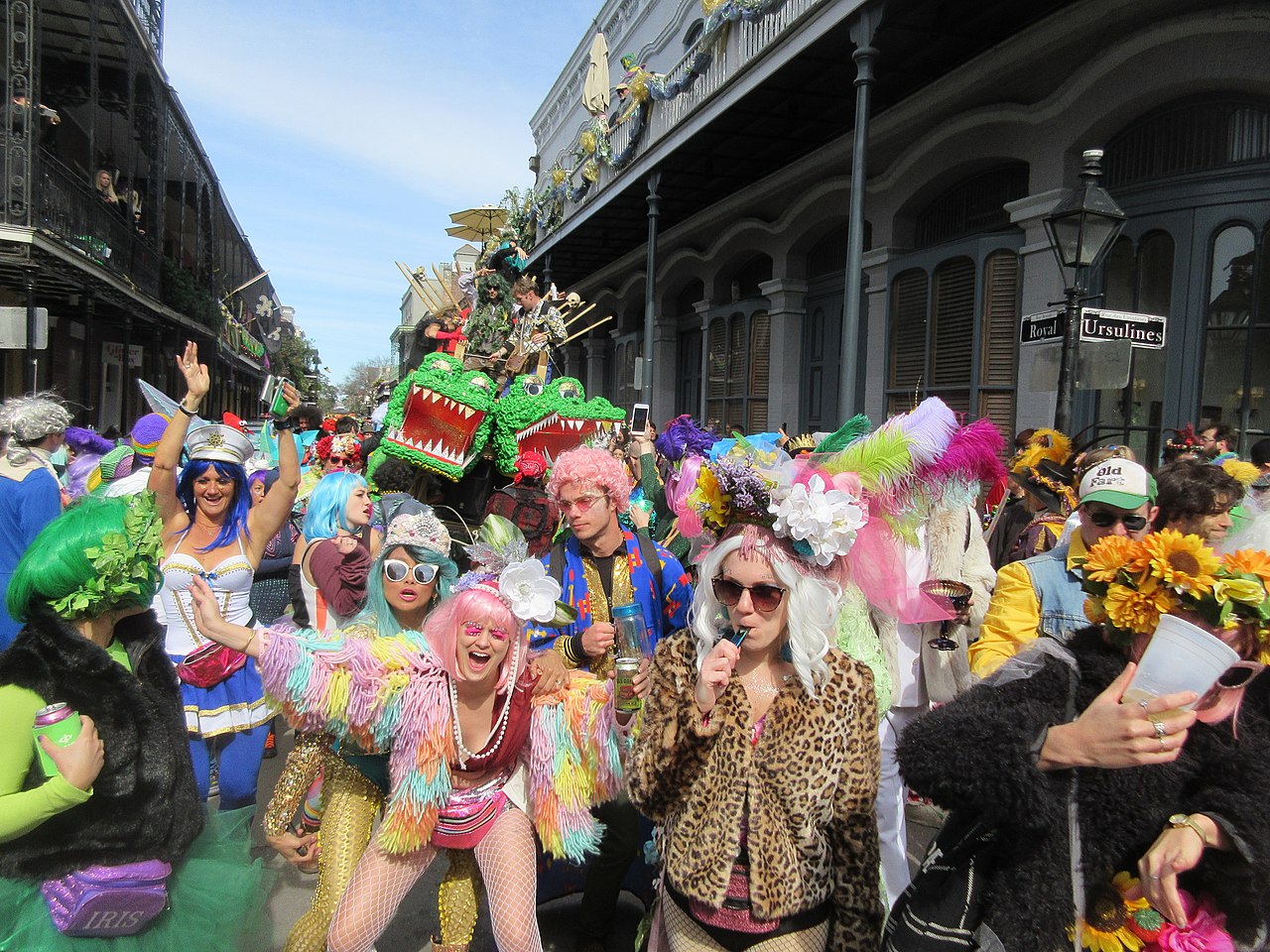 Revelers on Royal Street in the French Quarter, Mardi Gras Day 2019